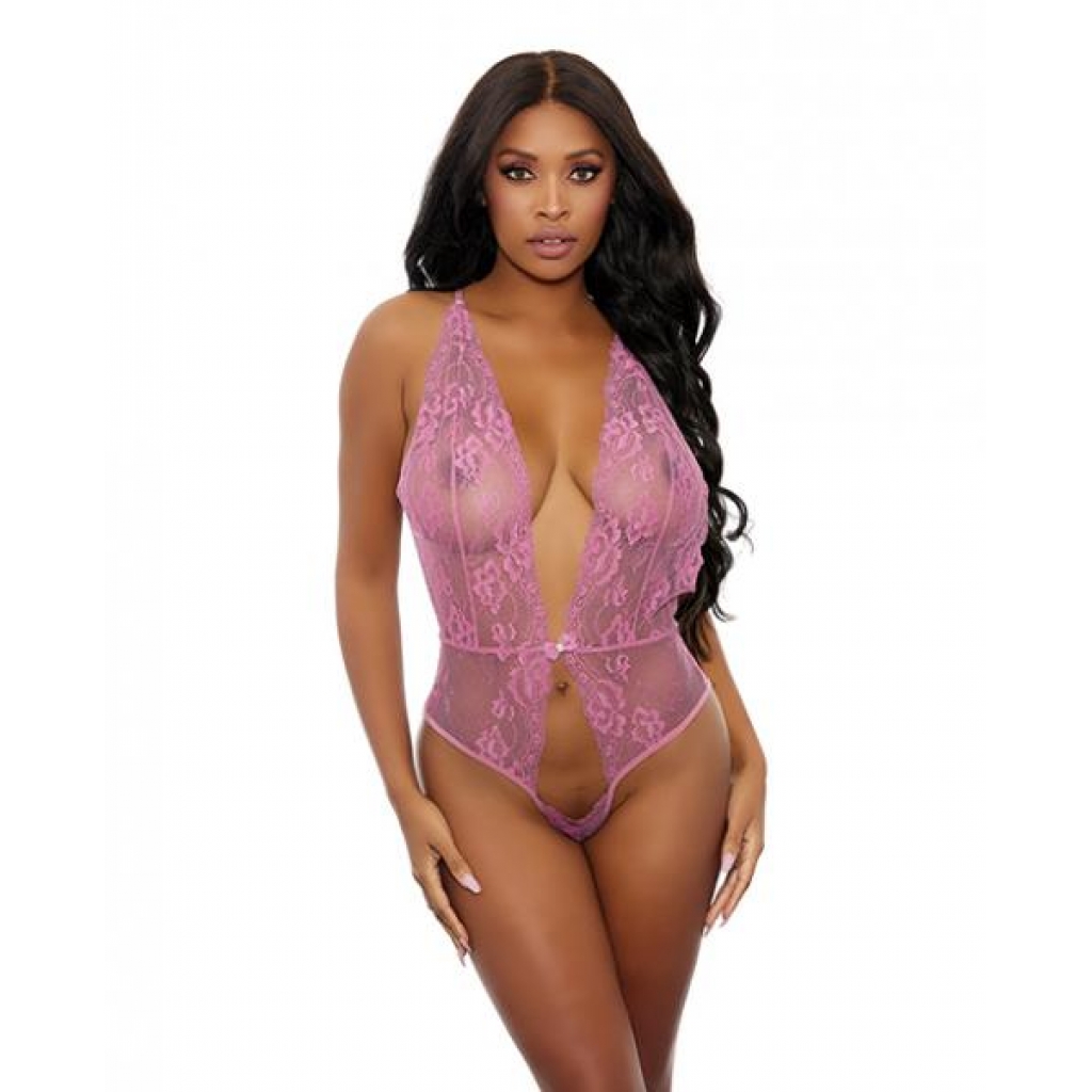 Sheer Lace Open Teddy Pink O/s - Teddies