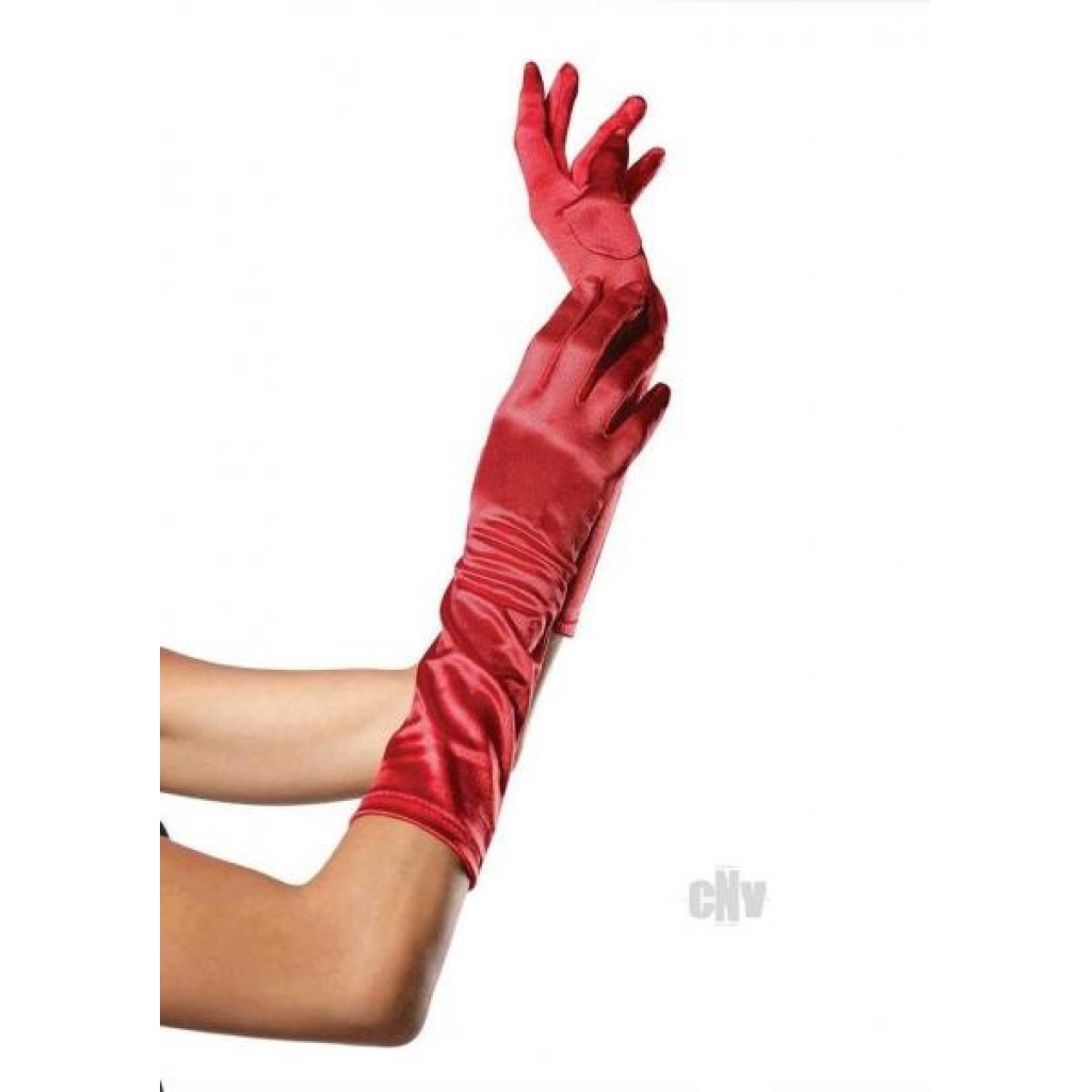 Elbow Length Satin Gloves Os Red - Pasties, Tattoos & Accessories