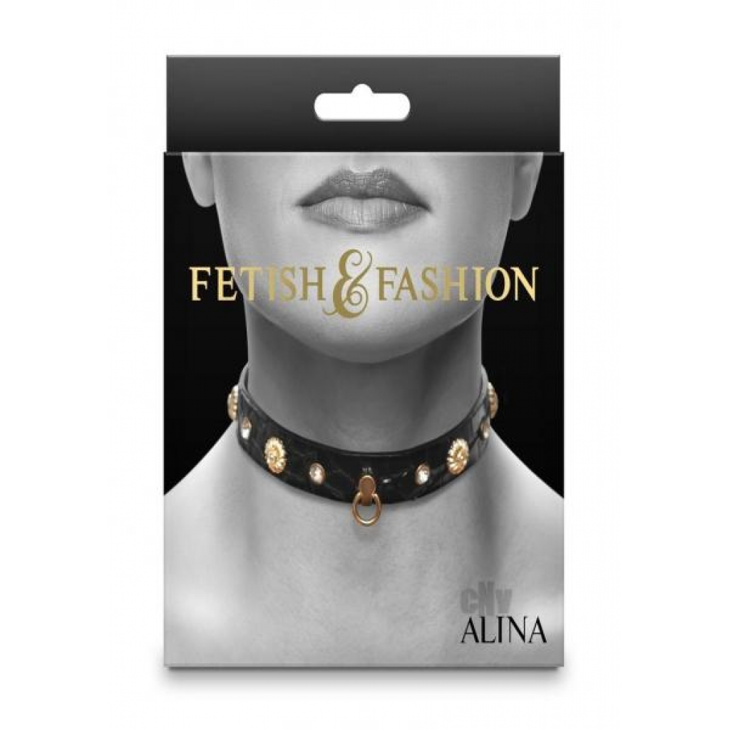 Fetish Fashion Alina Collar Blk/gld - Collars & Leashes