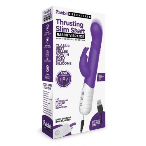 Vibrador Conejito Esencial con Eje Delgado y Movimiento de Thrusting Púrpura