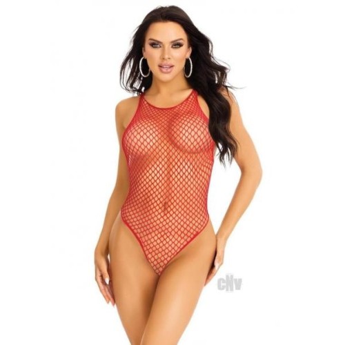 Industrial Net Snap Crotch Tank Bodysuit OS Red