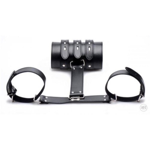 Black Leather Arm Binder Restraints for BDSM Play