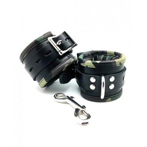 Sensual Sin Padded Leather Ankle Cuffs with Camo Piping
