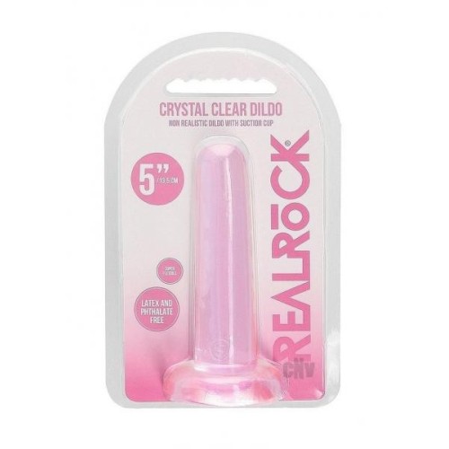 Realrock Crystal Clear Non-realistic Dildo With Suction Cup 5.3 In. Pink