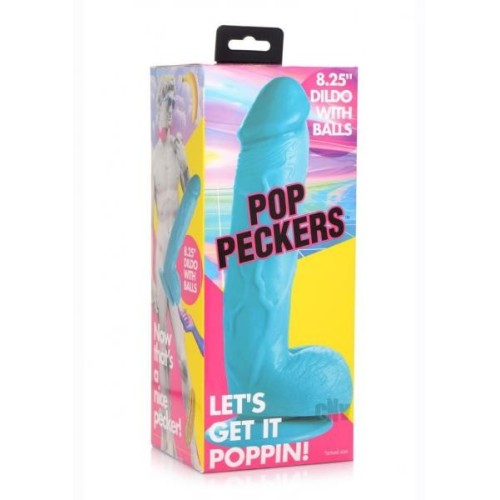 Pop Peckers Dildo with Balls 8.25 Blue
