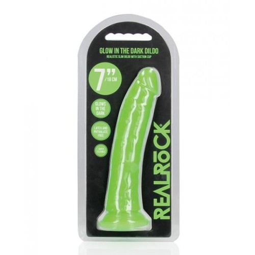 Realrock Glow In The Dark Slim 7 In. Dildo - Neon Green