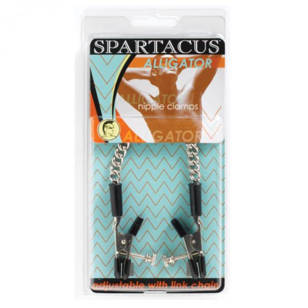Spartacus Adjustable Nipple Clams With Curbed Chain Rubber Tipped - Nipple Clamps