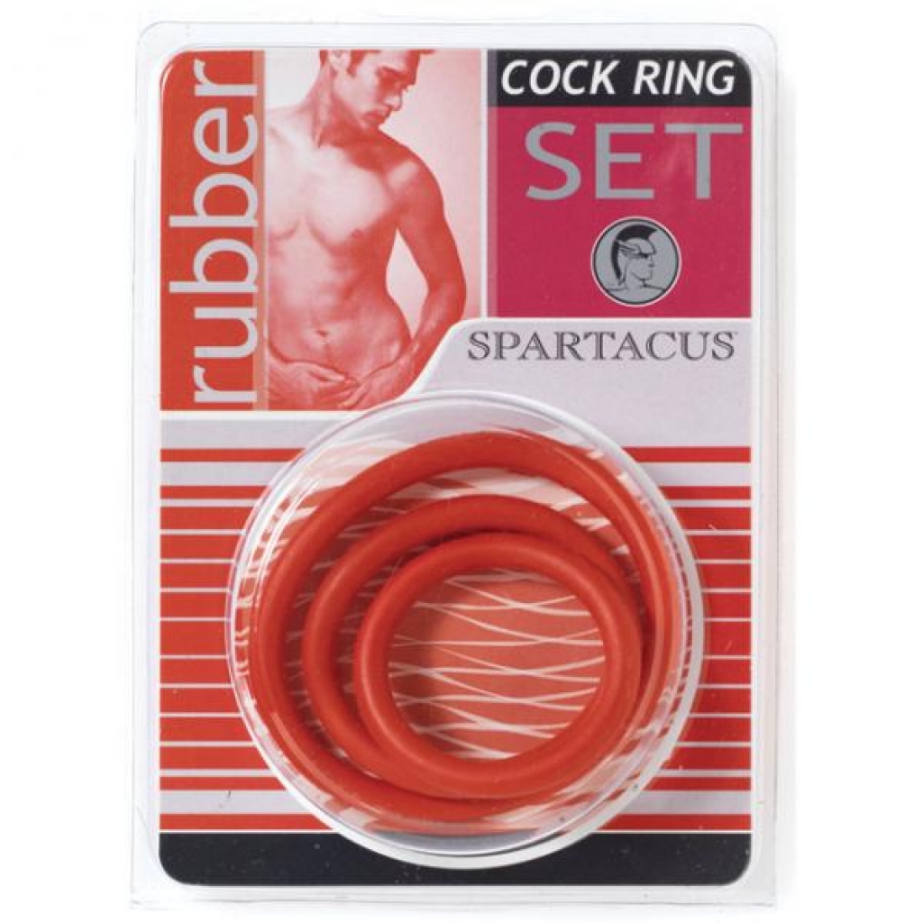 Spartacus Cock Ring Set (3 Rubber Enhancers/red) - Cock Ring Trios