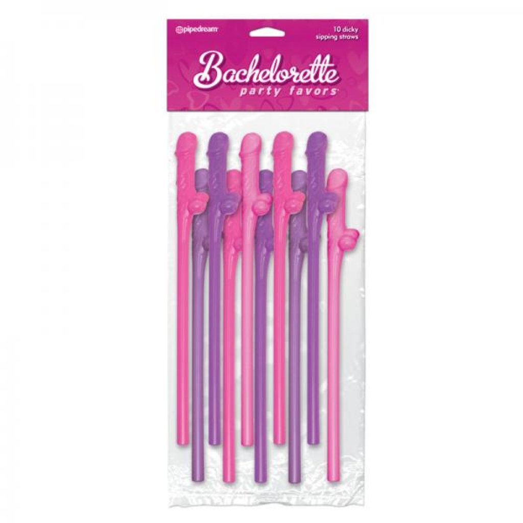 Bachelorette Party Favors Dicky Sipping Straws Pink/purple 10pc. - Serving Ware