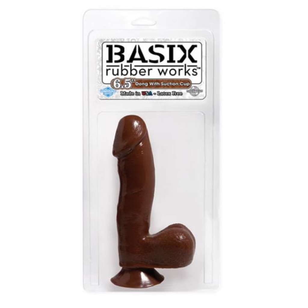 Basix Rubber Works - 6.5in. Dong With Suction Cup Brown - Realistic Dildos & Dongs