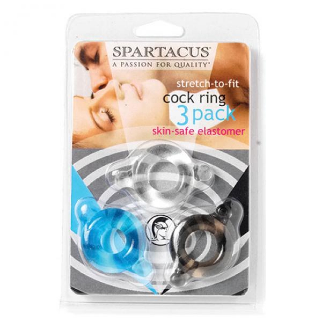 Elastomer Cock Ring (blk,blu,clr/3) - Cock Ring Trios