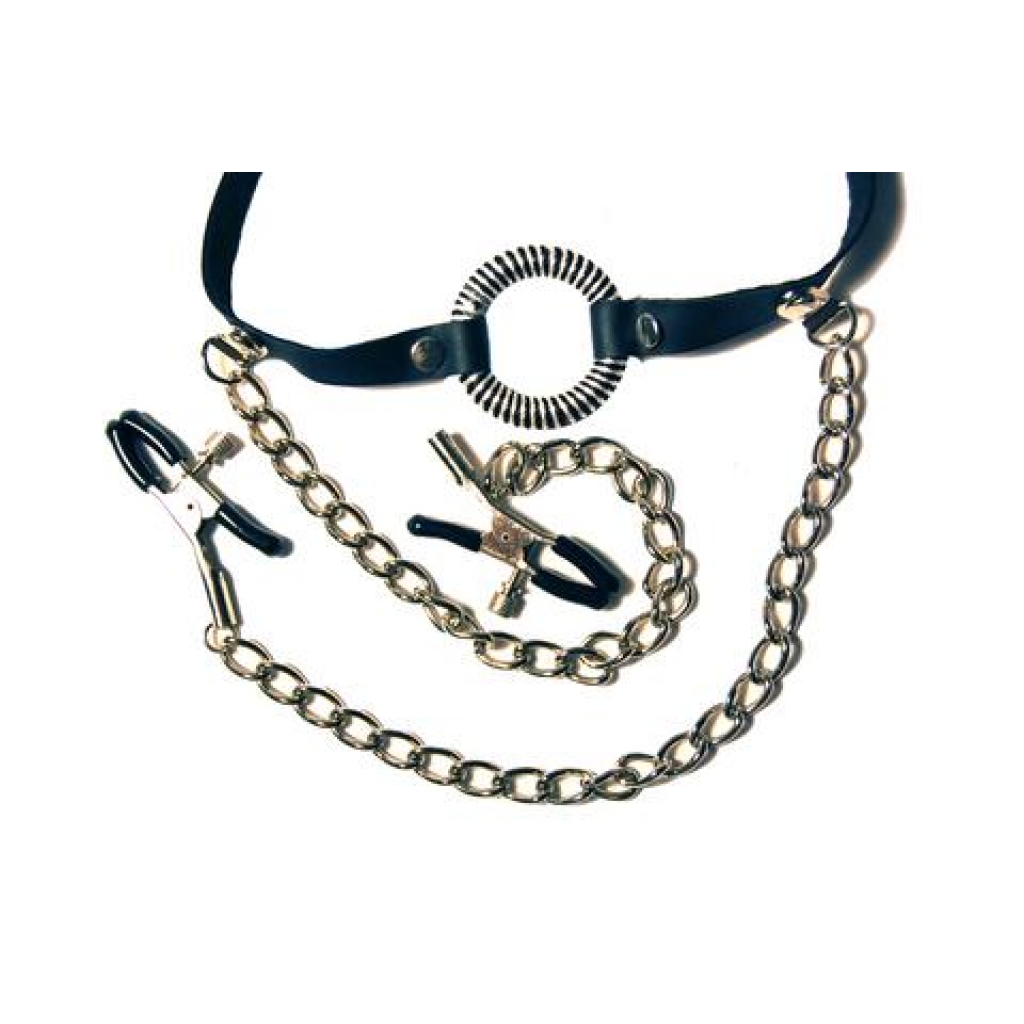 Fetish Fantasy O-Ring Gag With Nipple Clamps - Ball Gags