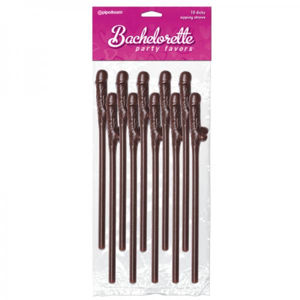 Bachelorette Party Favors Dicky Sipping Straws Brown 10pc. - Serving Ware