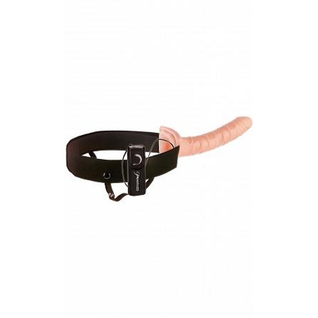 10in Vibrating Hollow Strap On - Beige - Hollow Strap-ons