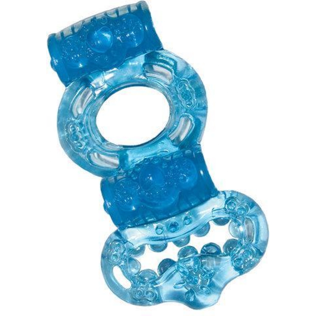 Double Power Cock and Ball Ring Blue - Couples Vibrating Penis Rings