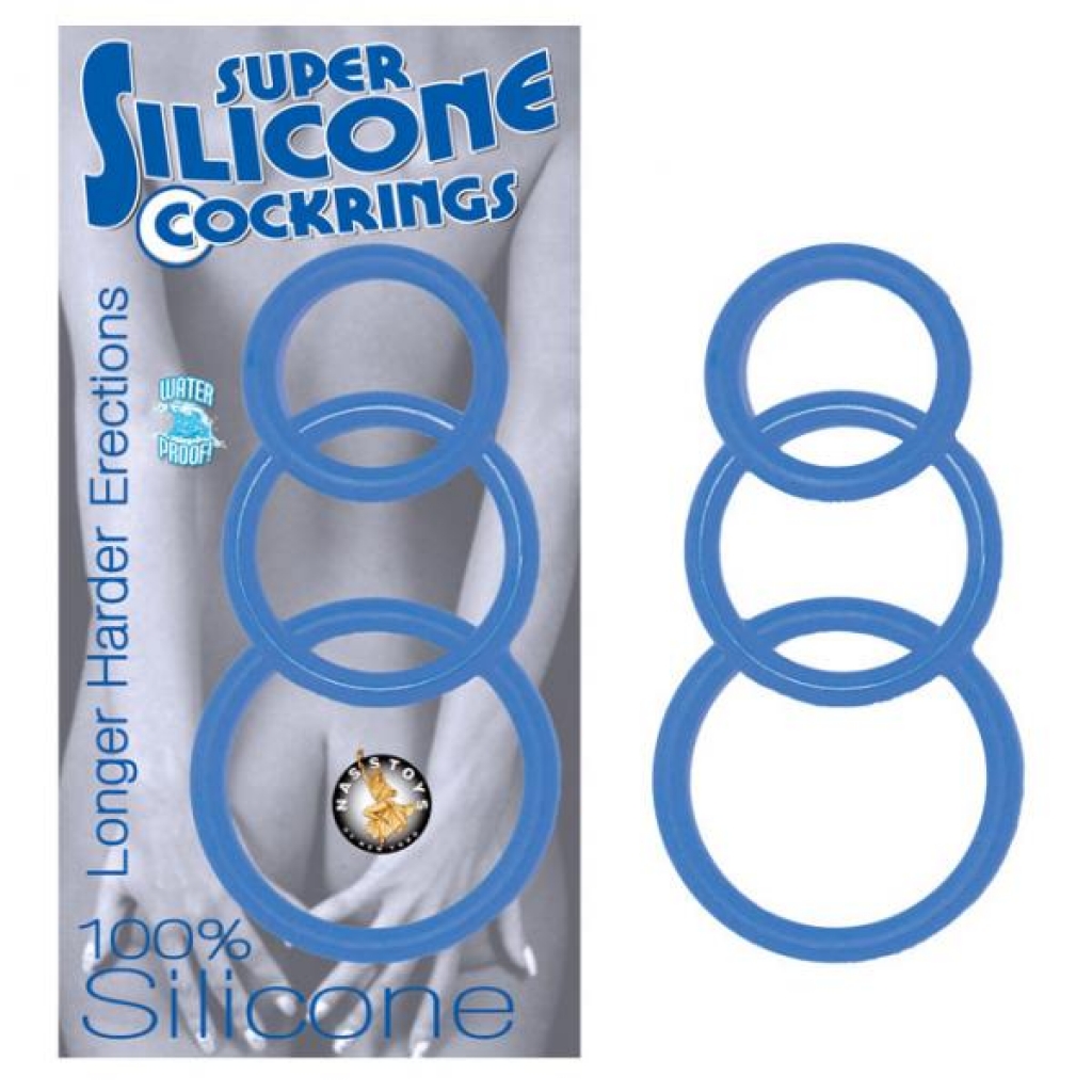 Super Silicone Cockrings 3 (blue) - Cock Ring Trios