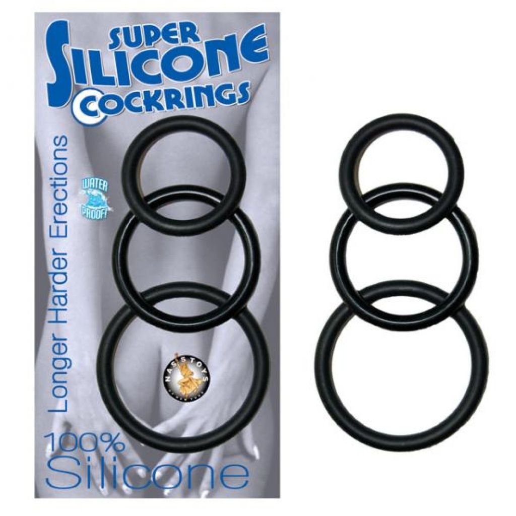 Super Silicone Cockrings 3 (black) - Cock Ring Trios