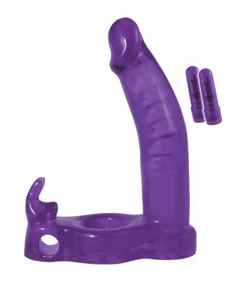 Double Penetrator Rabbit Cock Ring Purple - Double Penetration Penis Rings