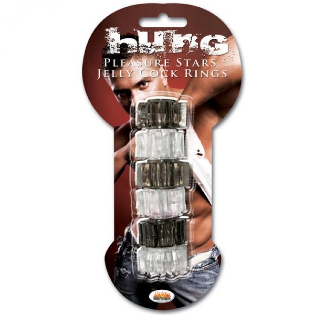 Hung Pleasure Stars Jelly Cock Rings Black/clear 6 Pack - Stimulating Penis Rings