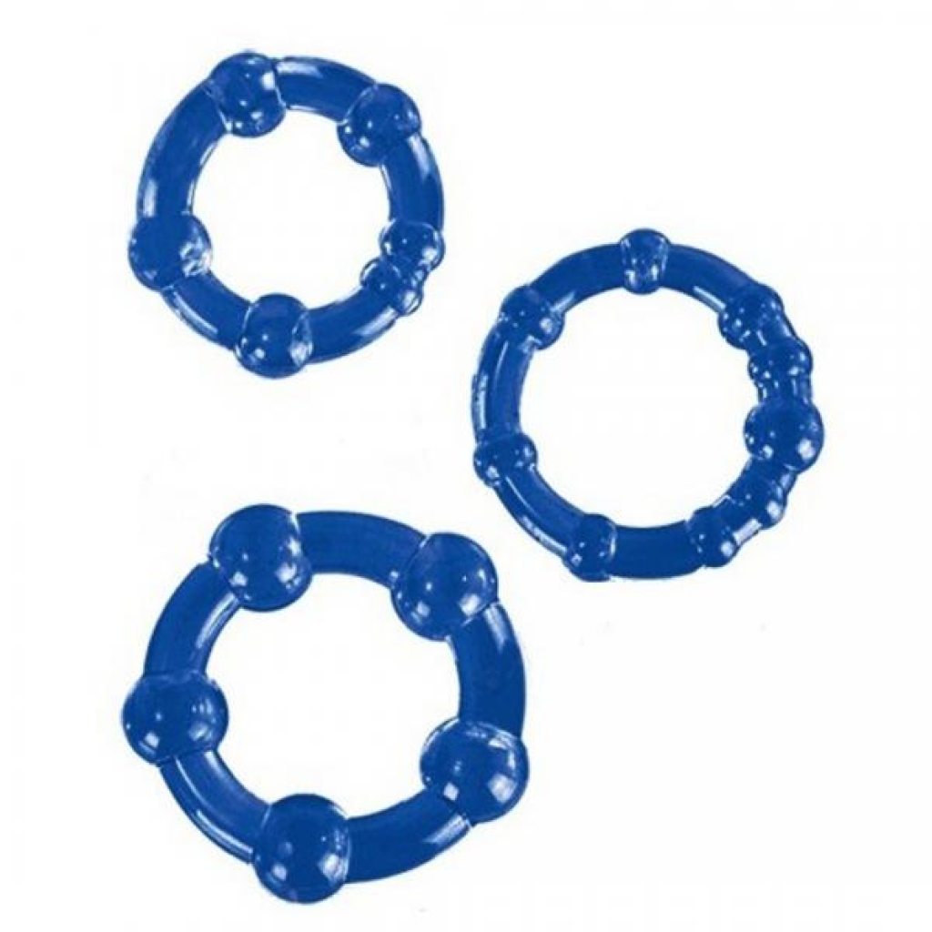 Beaded Cock Rings Blue Pack Of 3 - Cock Ring Trios