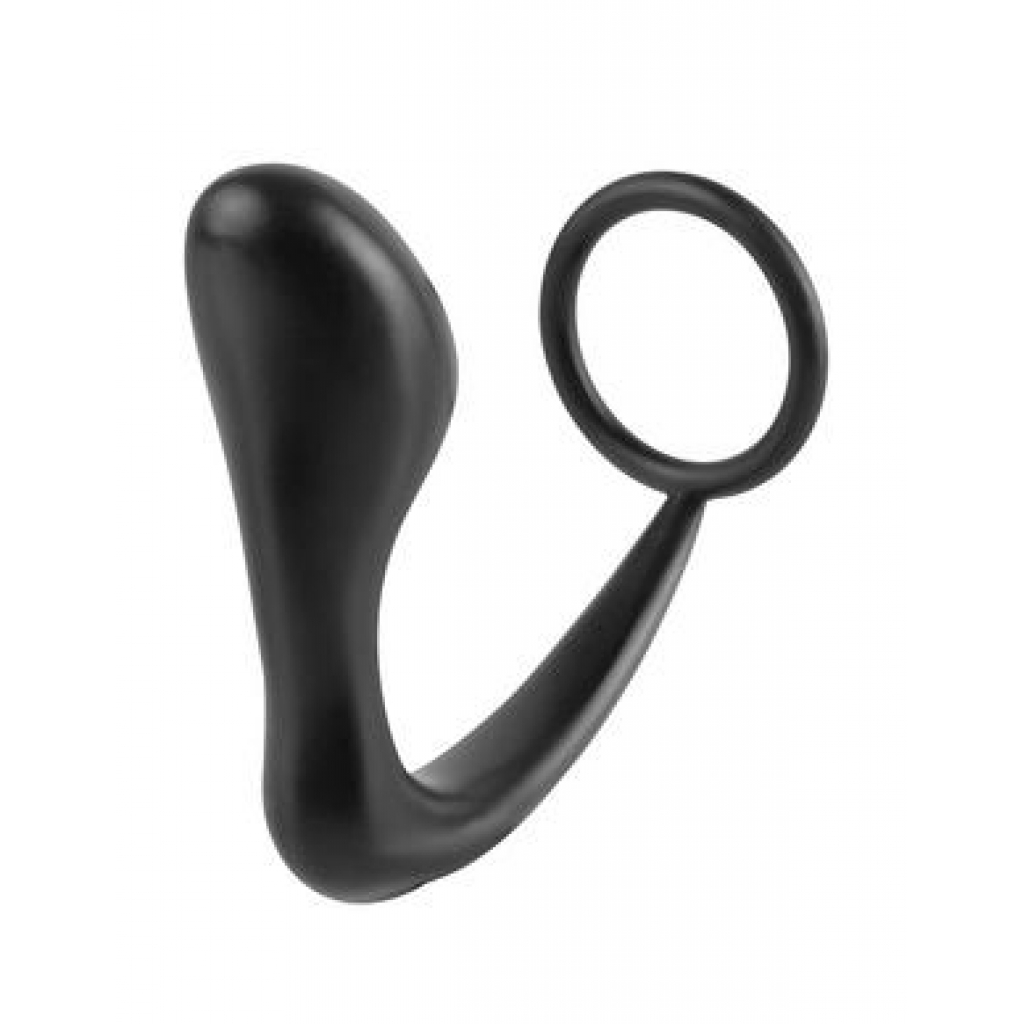 Ass-Gasm Silicone Cockring Plug - Black - Prostate Massagers