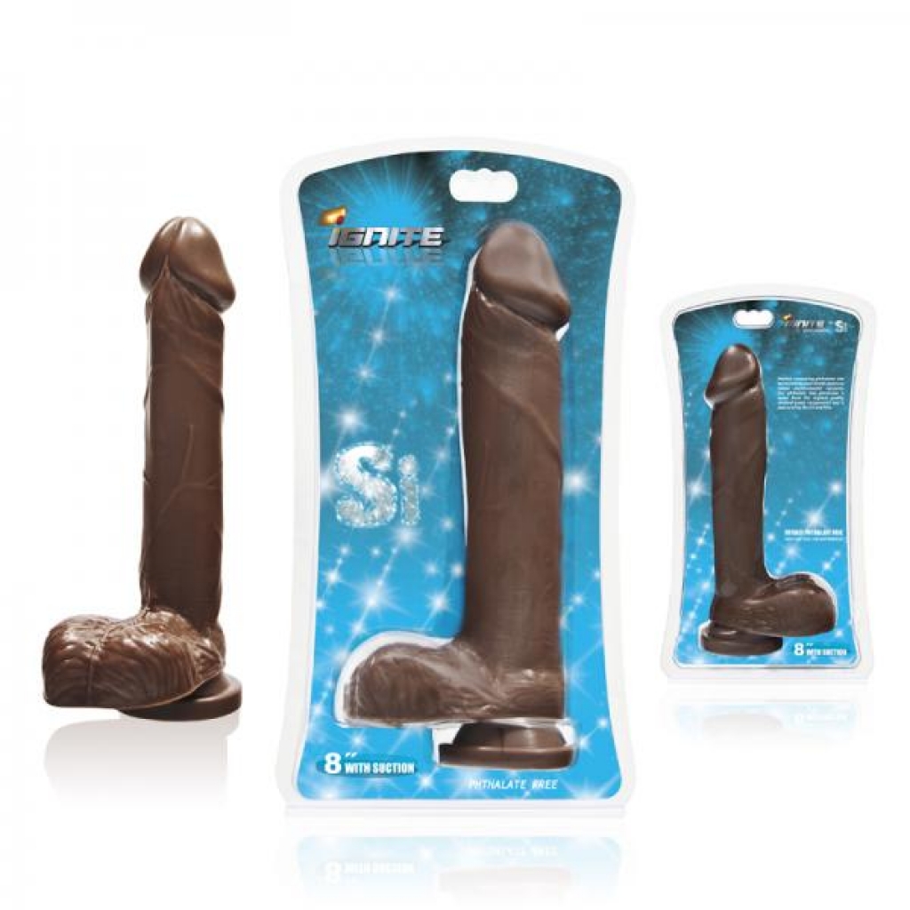 Si 8in Cock W/balls & Suction Cup - Brown - Realistic Dildos & Dongs
