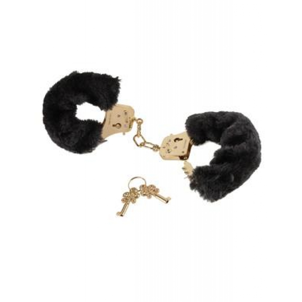 Deluxe Furry Cuffs Black Gold Handcuffs - Handcuffs