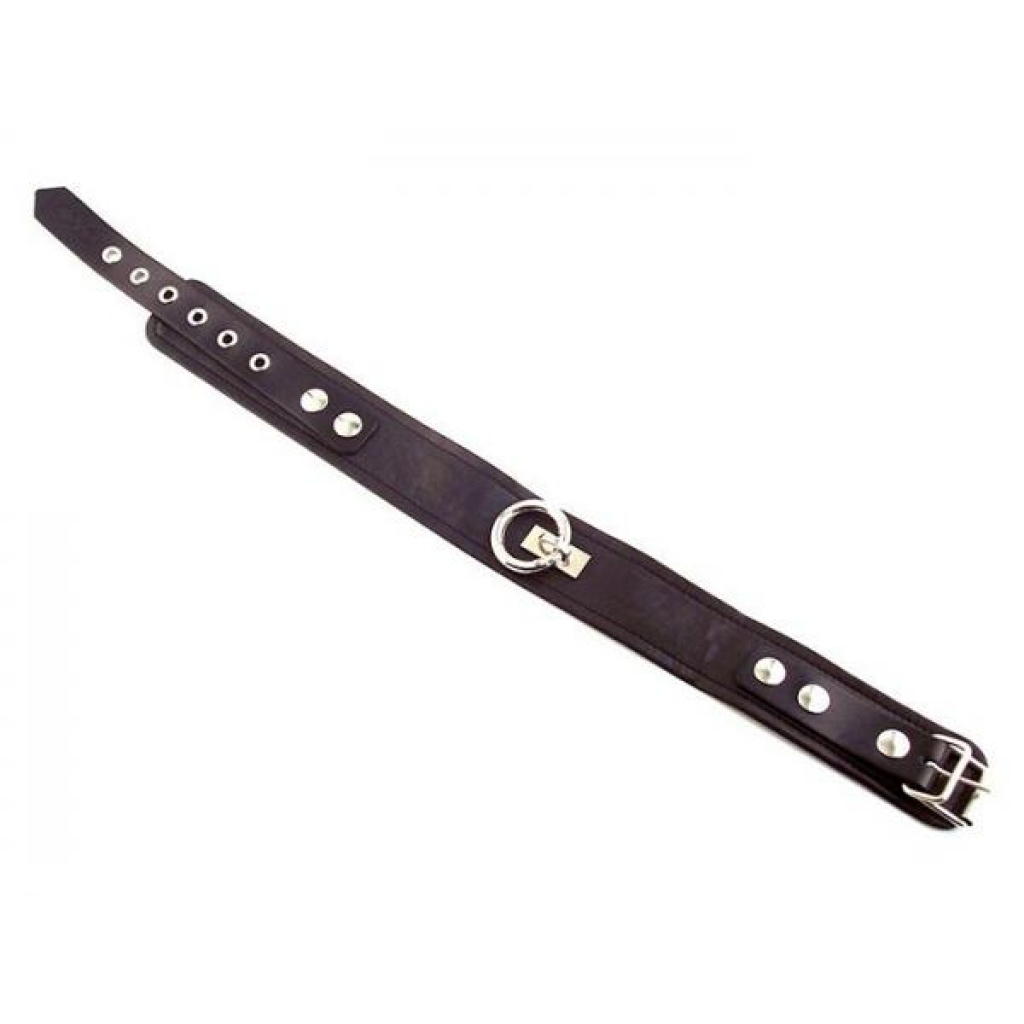 Rouge Leather Plain Collar 1 Ring Black - Collars & Leashes