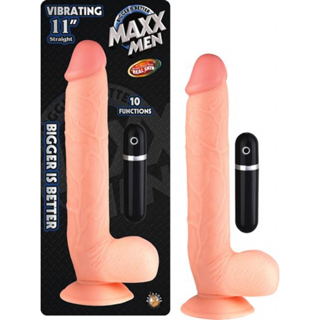 Maxx Men Vibrating 11in Straight Dong 10 Fuction Waterproof Flesh - Realistic