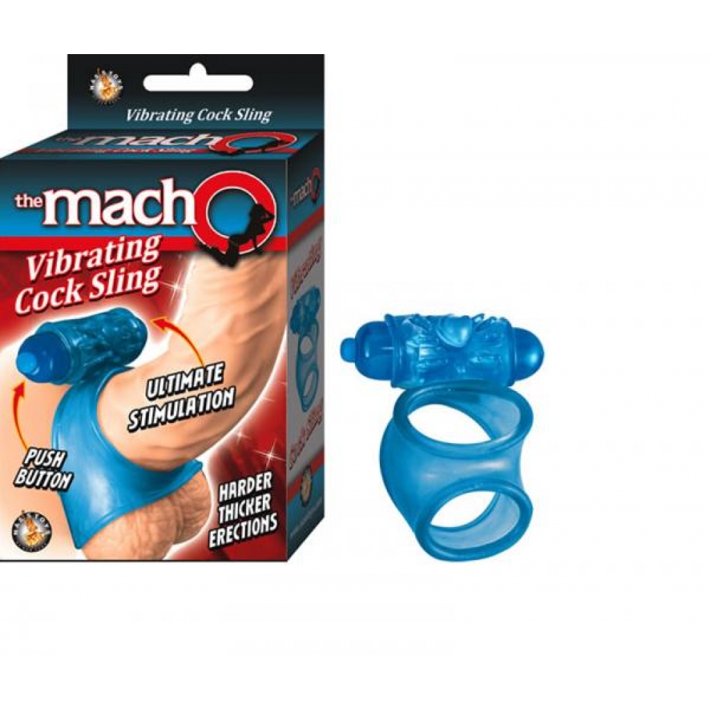 The Macho Vibrating Cocksling, Waterproof Blue - Couples Vibrating Penis Rings