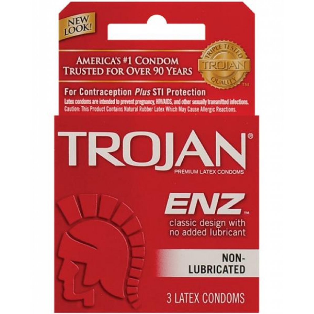 Trojan Enz Non-Lubricated Condoms - Box of 3 - Condoms