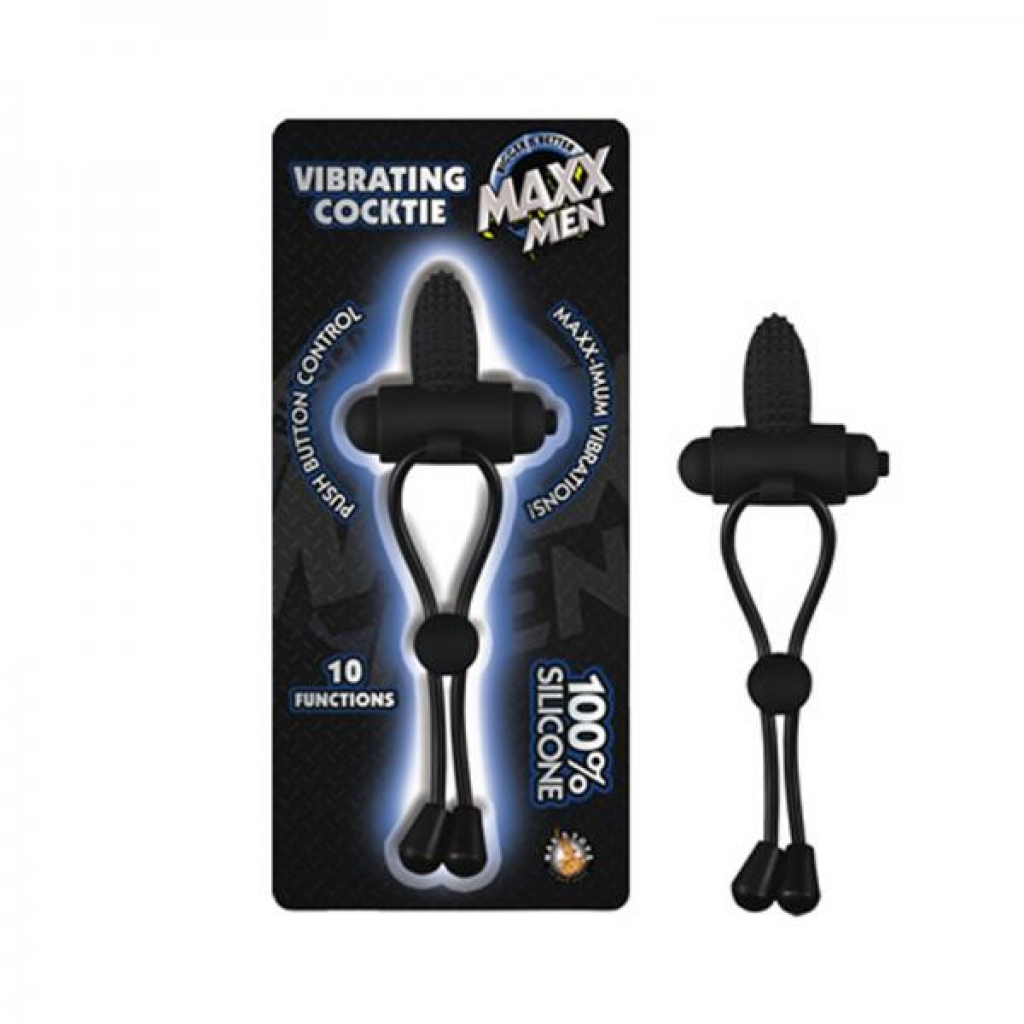 Maxx Men Vibrating Cocktie Silicone 10 Function Waterproof Black - Couples Vibrating Penis Rings
