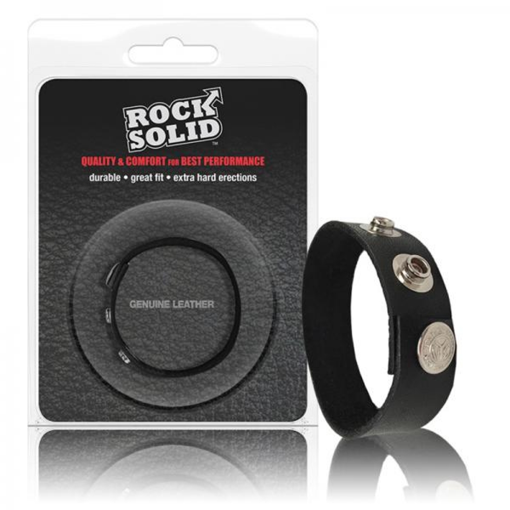 Rock Solid Adjustable Leather 3 Snap Cock Ring Black - Mens Cock & Ball Gear