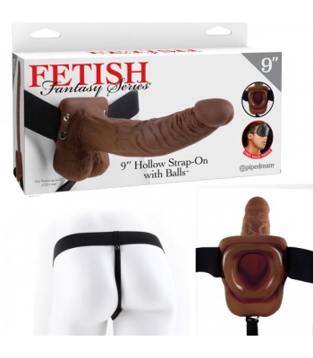 Fetish Fantasy 9in Hollow Strap-on With Balls Brown - Hollow Strap-ons