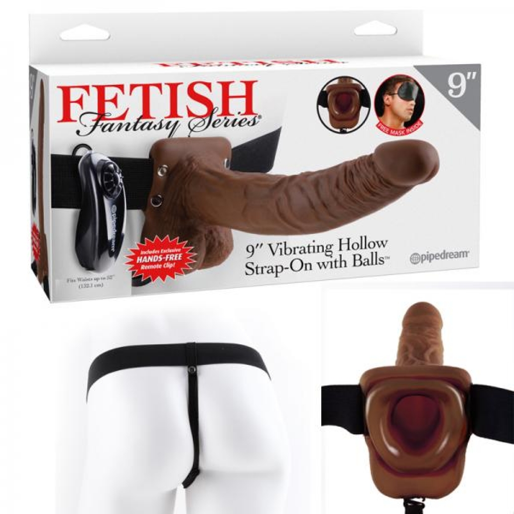 Fetish Fantasy 9in Vibrating Hollow Strap-on With Balls Brown - Hollow Strap-ons