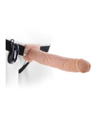 Fetish Fantasy 11 inches Vibrating Hollow Strap On Beige - Hollow Strap-ons