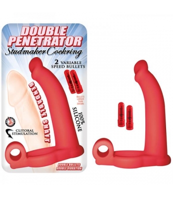Double Penetrator Studmaker Cockring Red - Double Penetration Penis Rings