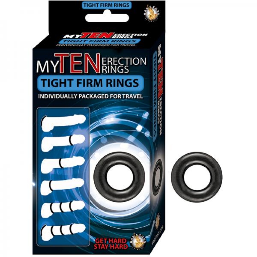 My Ten Erection Rings Tight Firm Rings Black - Classic Penis Rings