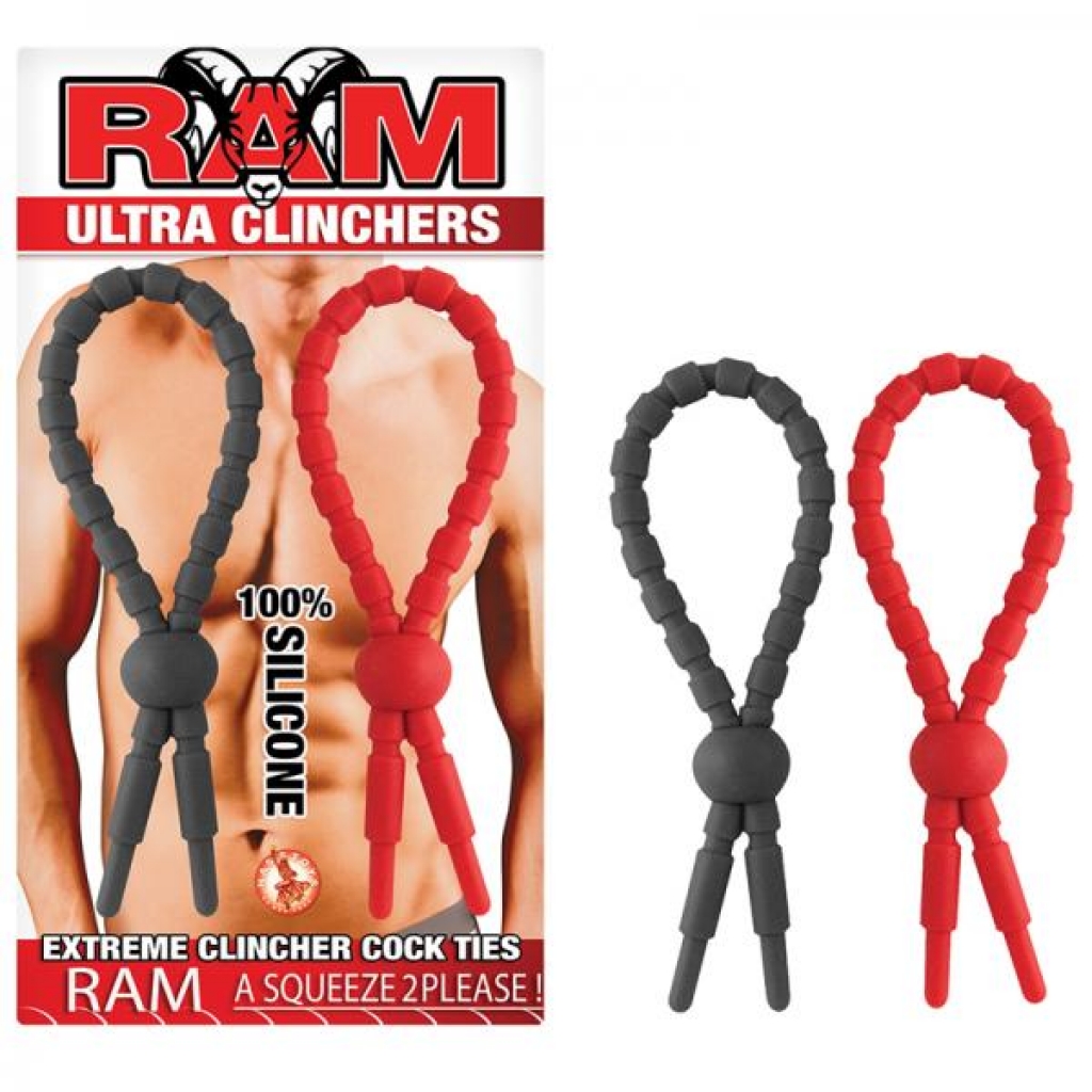 Ram Ultra Clinchers Cock Ties 2 Pack Red, Black - Adjustable & Versatile Penis Rings