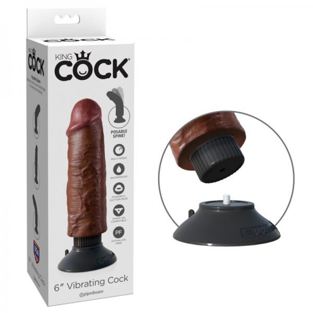 King Cock 6in Vibrating Cock Brown - Traditional