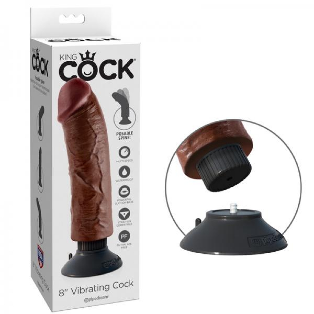 King Cock 8in Vibrating Cock Brown - Realistic