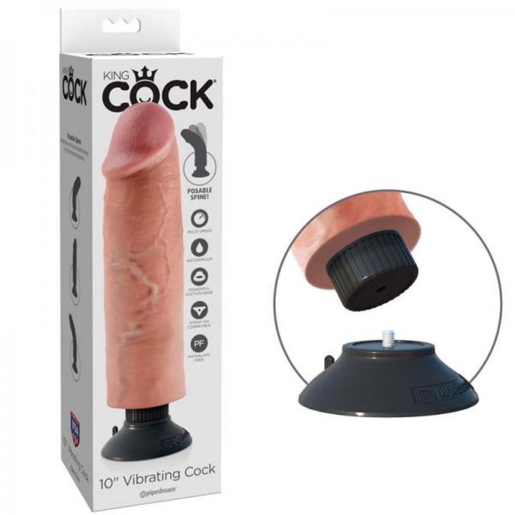 King Cock 10in Vibrating Cock Flesh - Realistic