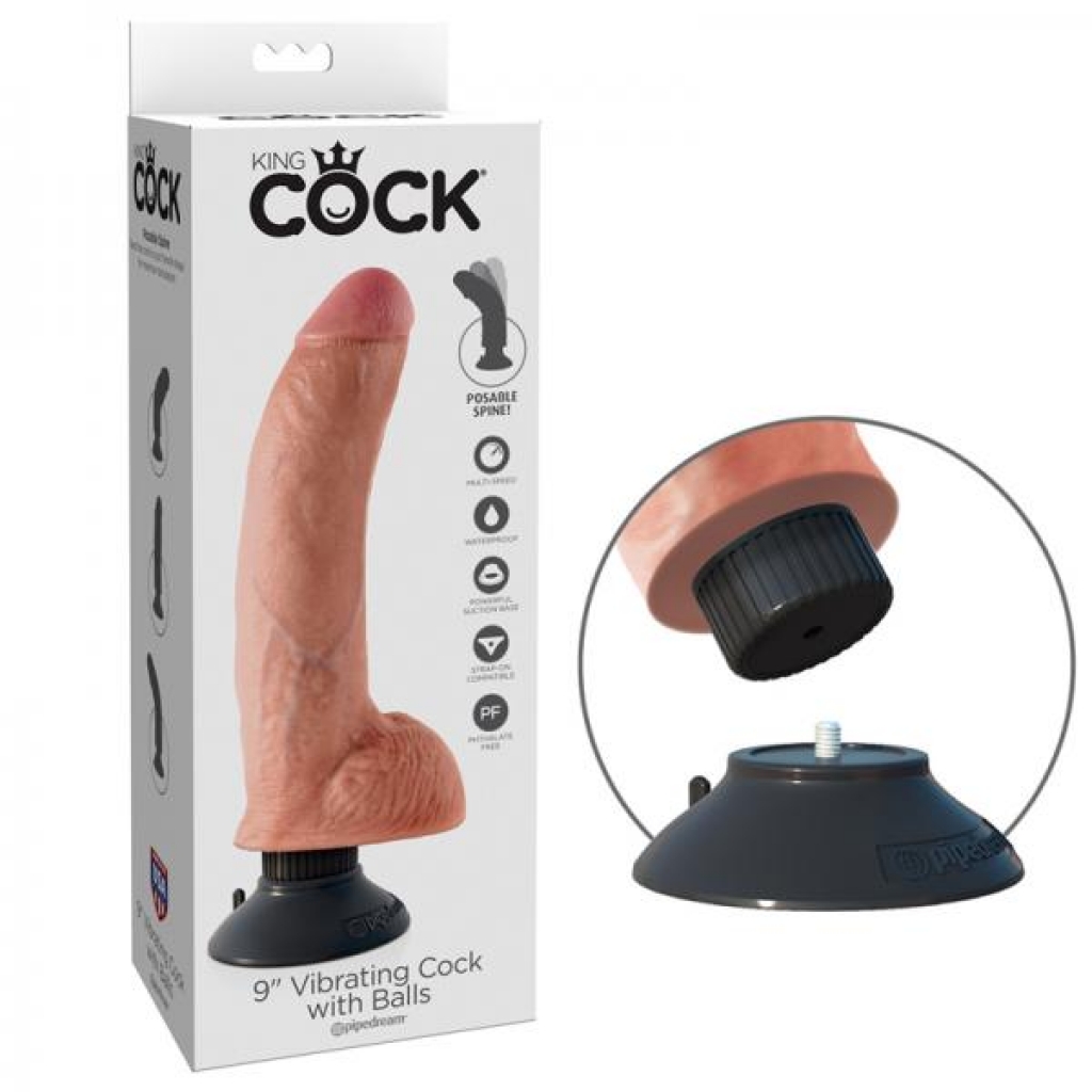 King Cock 9in Vibrating Cock W/balls Flesh - Traditional