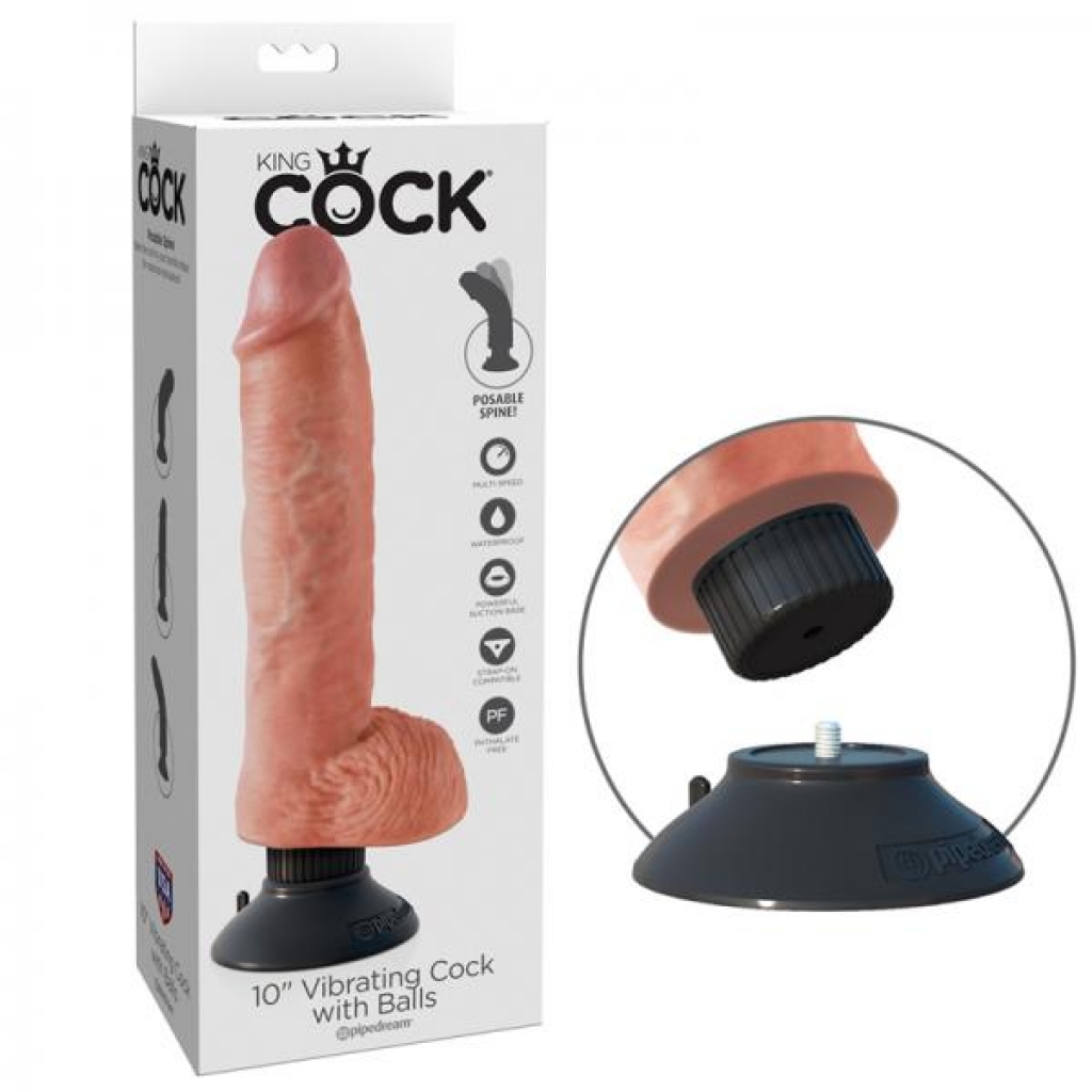 King Cock 10in Vibrating Cock W/balls Flesh - Realistic