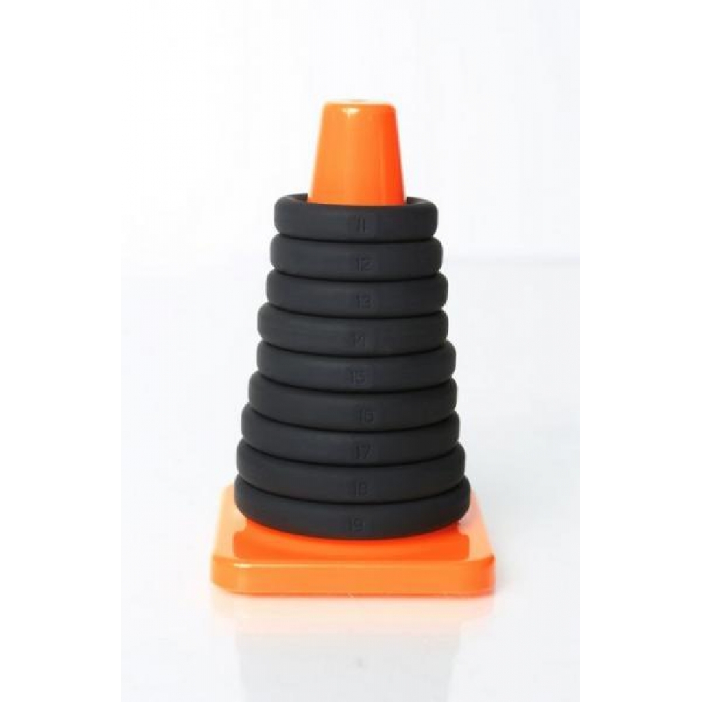 Play Zone Kit Black 9 Rings and Storage Cone - Classic Penis Rings