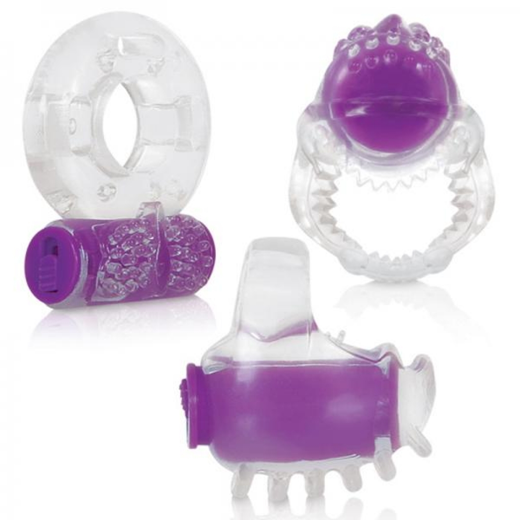 Ring True Unique Pleasure Rings Kit Clear Purple 3 Pack - Couples Vibrating Penis Rings
