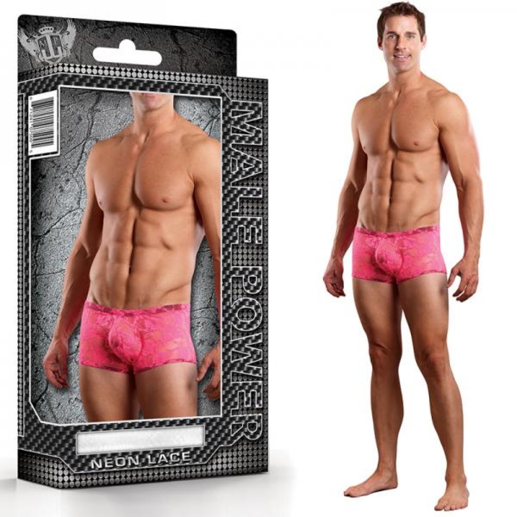 Mini Short Neon Lace Hot Pink Medium - Mens Underwear