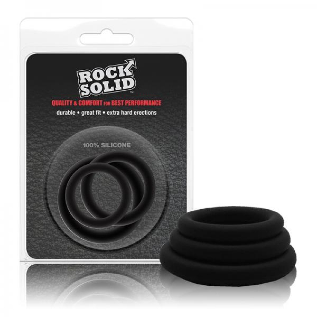 Rock Solid Tri-Pack Silicone Gasket Cock Rings Black - Cock Ring Trios