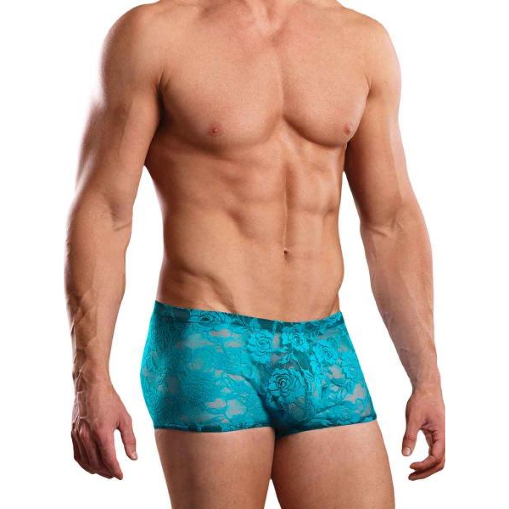 Mini Shorts Neon Lace Turquoise Blue Small - Mens Underwear
