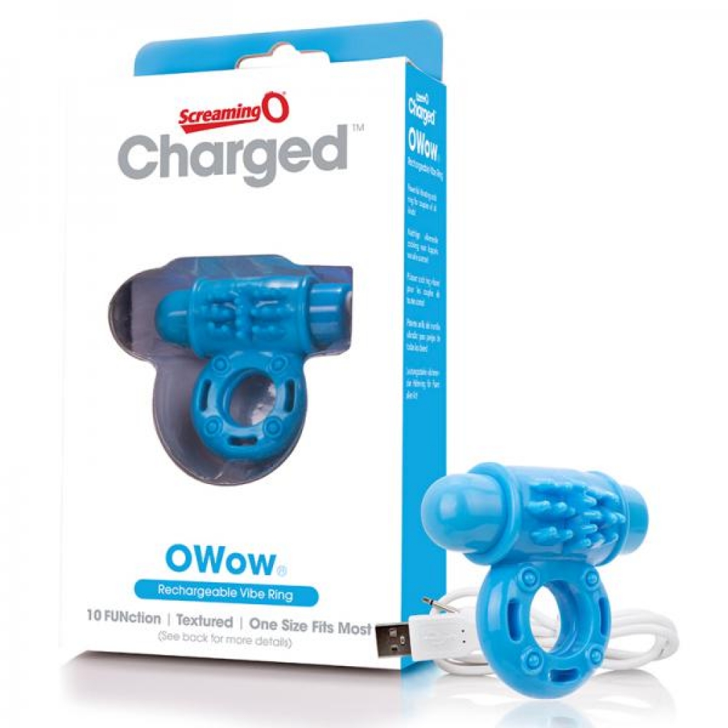 Screaming O Charged Owow Vooom Vibrating Cock Ring - Blue - Couples Vibrating Penis Rings